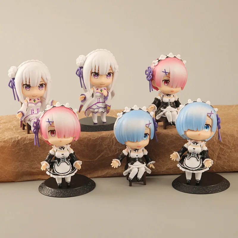 

6Pcs/Set Q Posket Re:Life In A Different World From Zero Rem Ram Cute PVC Figures Figurine Toys Model Doll Gifts For Children