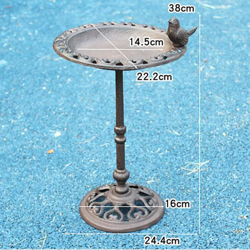 Rustic Brown Cast Iron Standing Bird Feeder Big With Hollow Round Bottom Base Farm House Accents Handmade Home Garden Bath