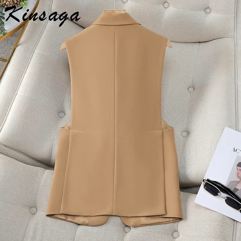 Корейский черный хаки коричневый пиджак жилет с v-образным вырезом без рукавов