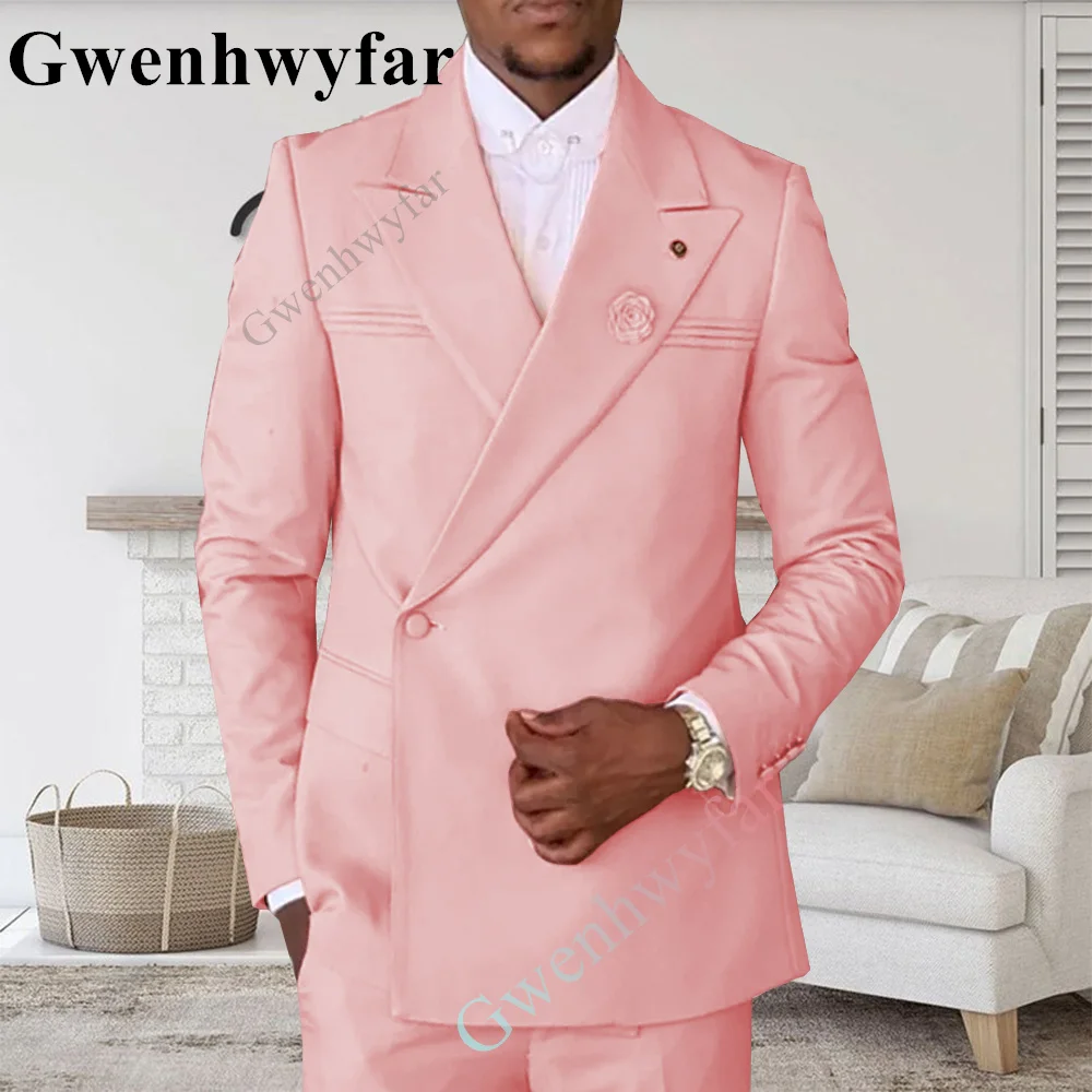

Gwenhwyfar 2023 Pink New Arrival One Button Groomsmen Peaked Lapel Groom Tuxedos Men Suits Wedding/Prom Best Blazer Jacket+Pant