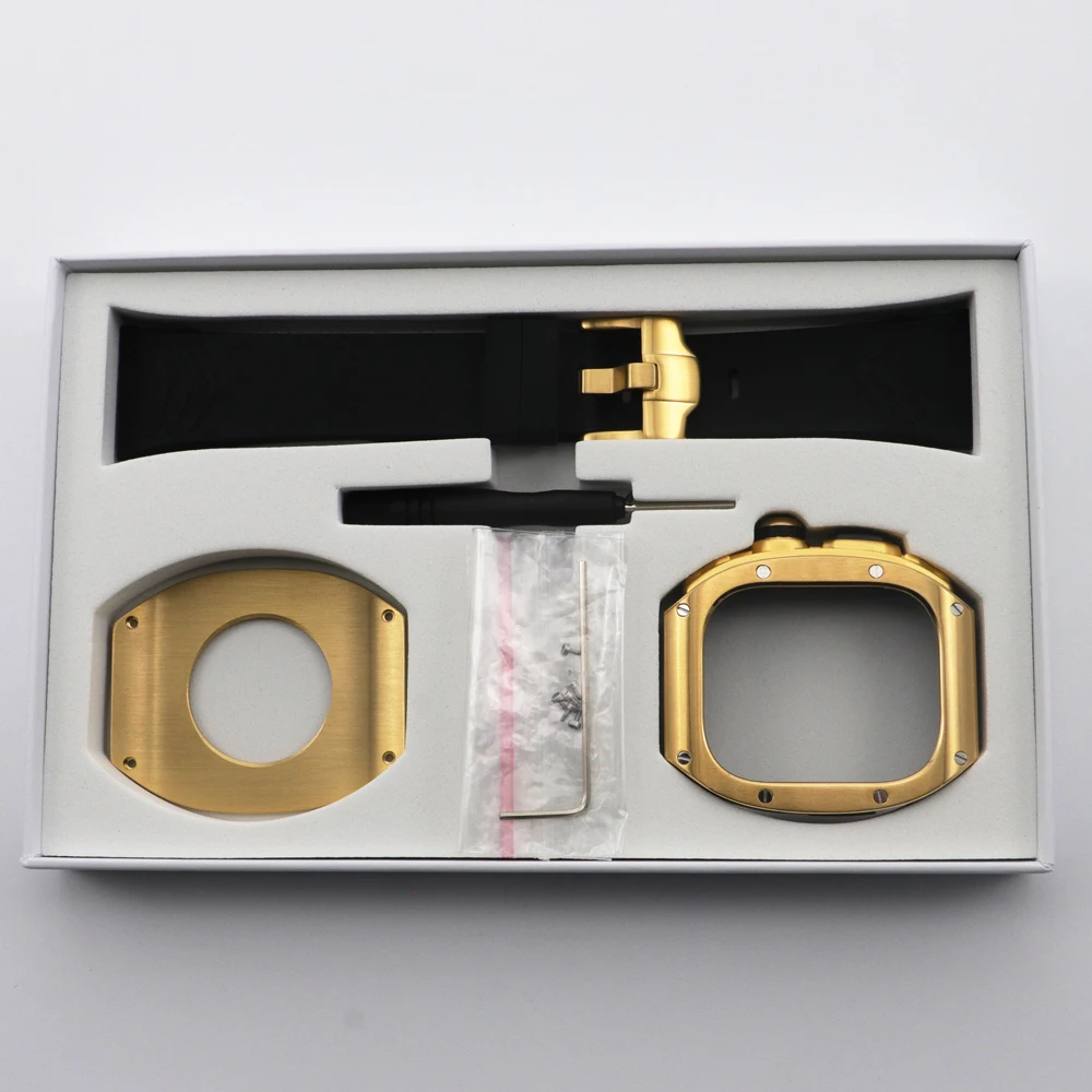 Luxury Stainless Steel Case Modification Kit for Apple Watch 8 Ultra Rubber Band IWatch Series 8 49mm Sport Bracelet Refit Mod