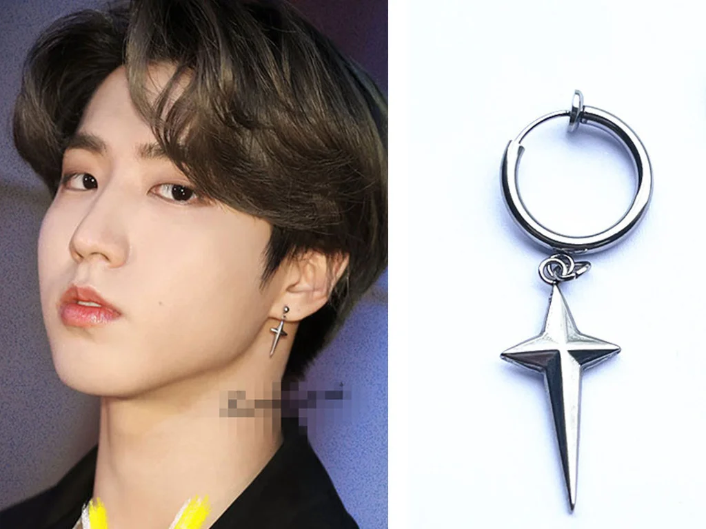 

KPOP Stray Kids Combination of the same earrings Minimalist and cool style cross stud earrings gift Felix HAN fan Collection