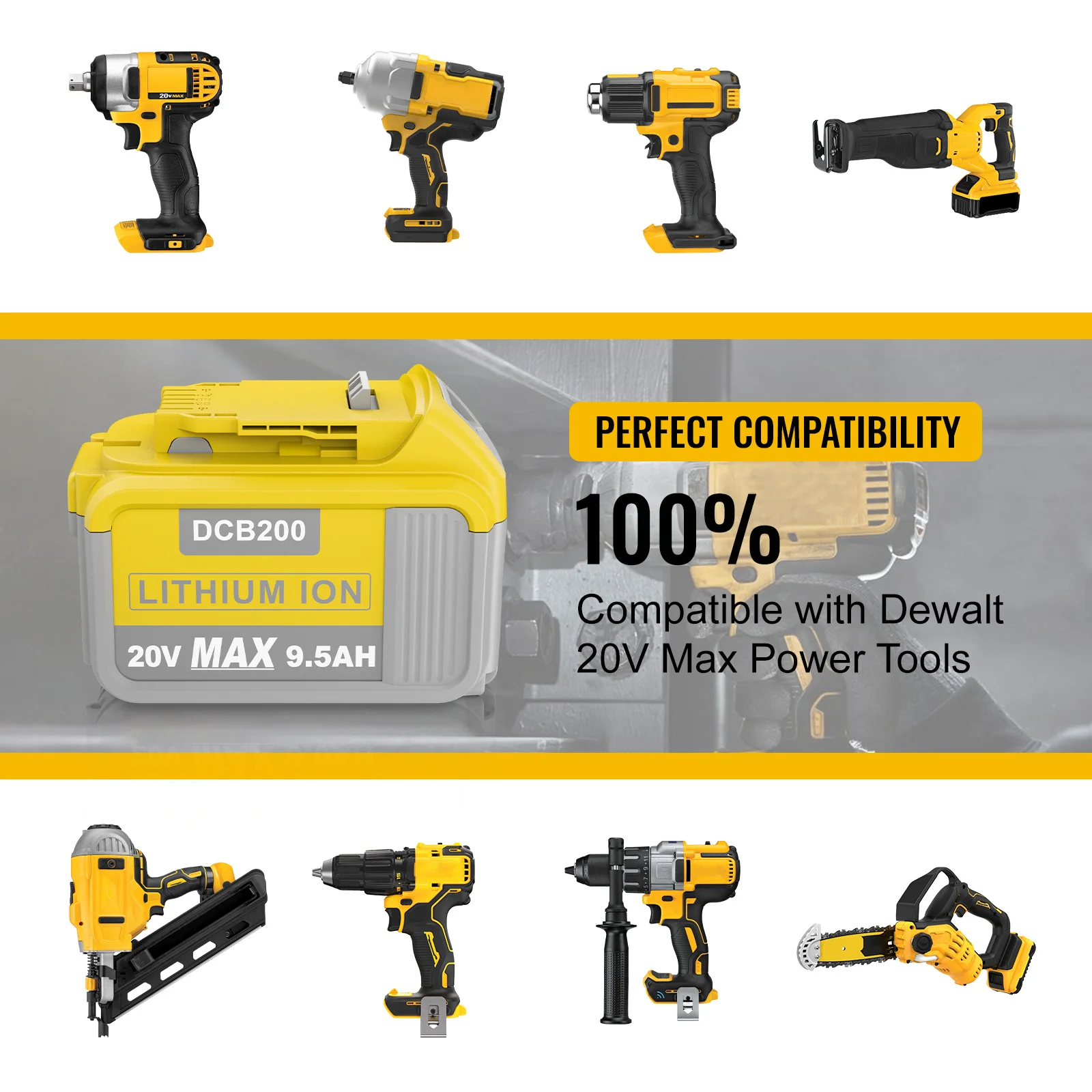 20 В 9500 мАч аккумулятор для Dewalt DCB200 Сменный аккумулятор для электроинструмента DCB200 DCB180 DCB181 DCB182 DCB206 DCB204 DCB201 DCB184 (art.: 3920d2fe47bf2) - 3920d2fe47bf2