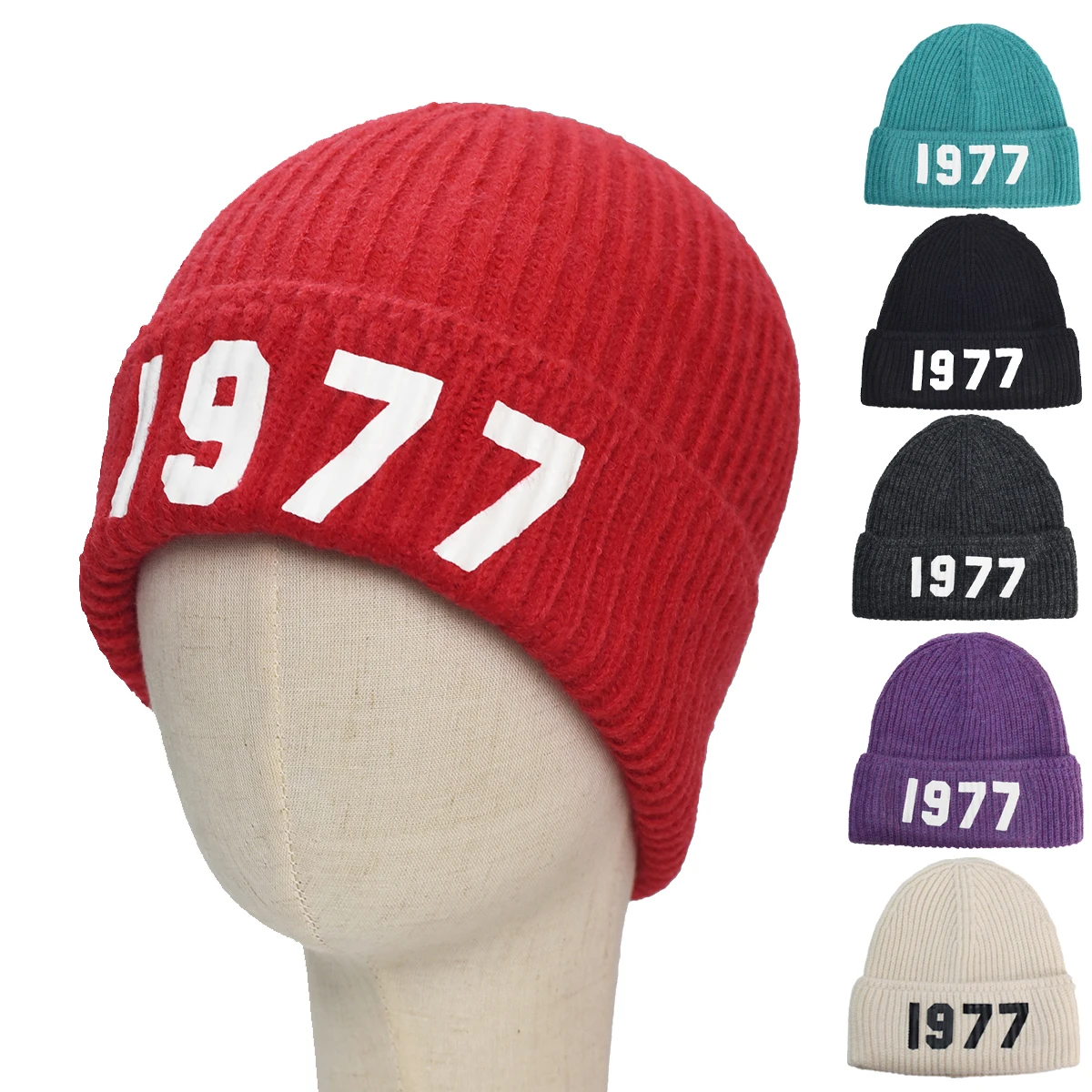 

New Fashion Womens Mens Beanie Hat 1977 Embroidered Outdoor Woman Beanies Bonnet Man Winter Autumn Knitted Skull Cap Fitted Hats