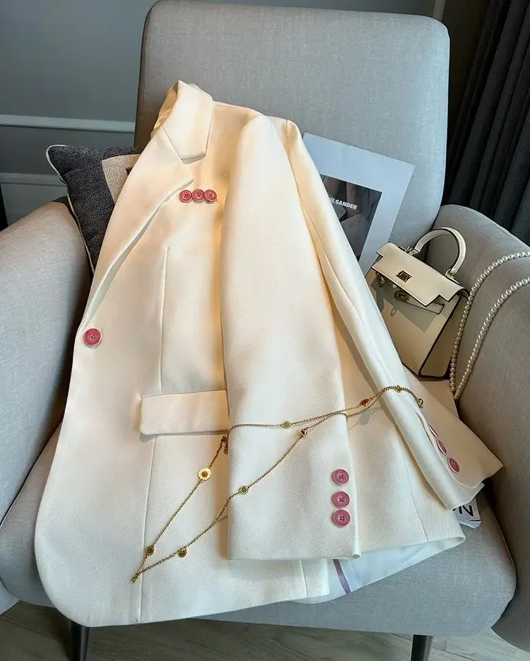 2024 новый стиль темпераментный белый костюм пальто Женская мода Повседневный