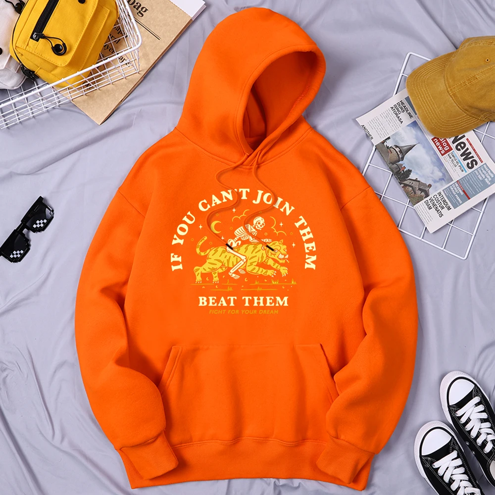 

If You Can'T Join Them Beat Them Fight For Your Dream Skull Tames Tigersmen'S Hoodies Daily Tops Warm Hooded Chic Men'S Hoodie