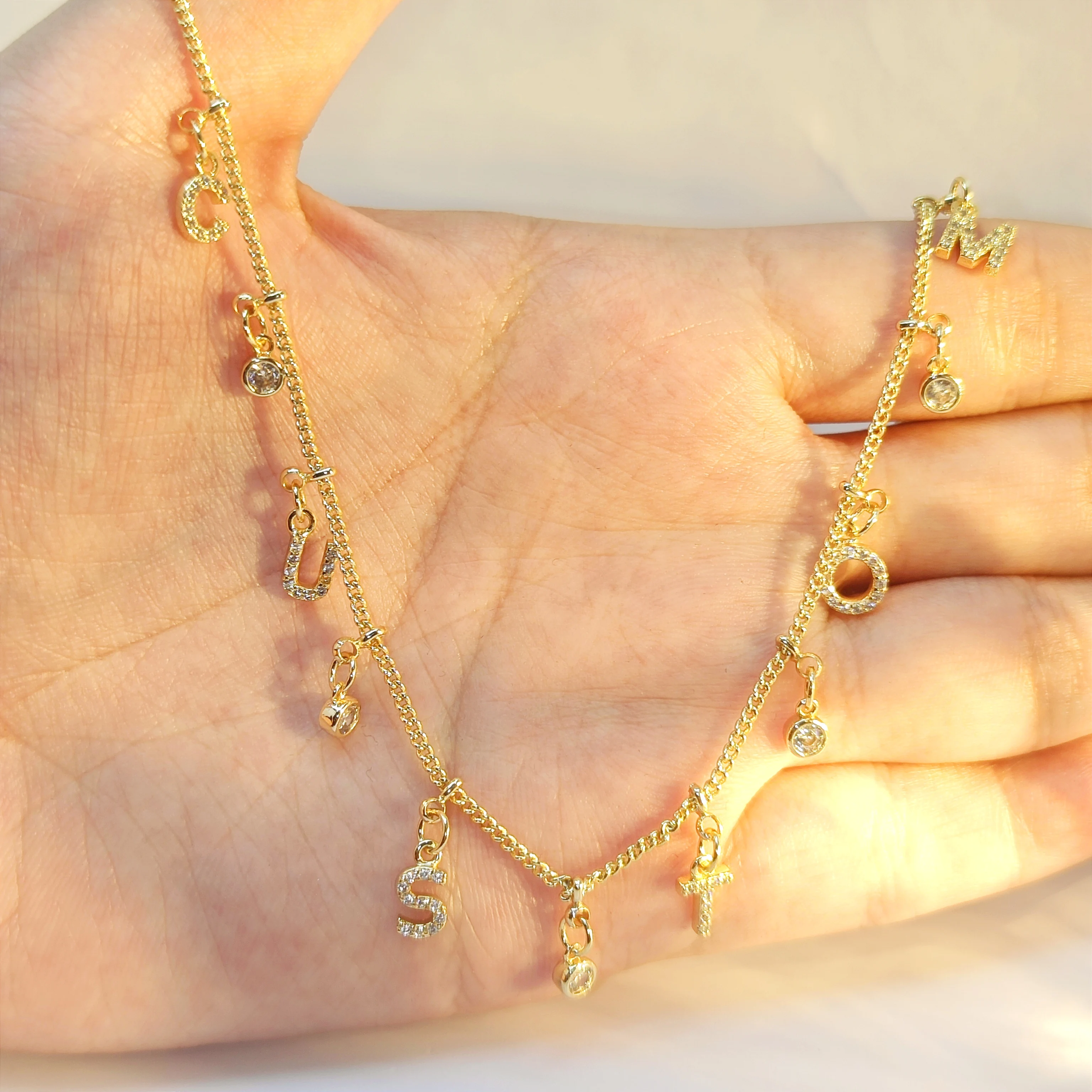 Lateefah 4mm Letters Zircon Initial Necklace Copper Beads Chains Seperate Custom Letters Necklace Women Personalized Jewelry