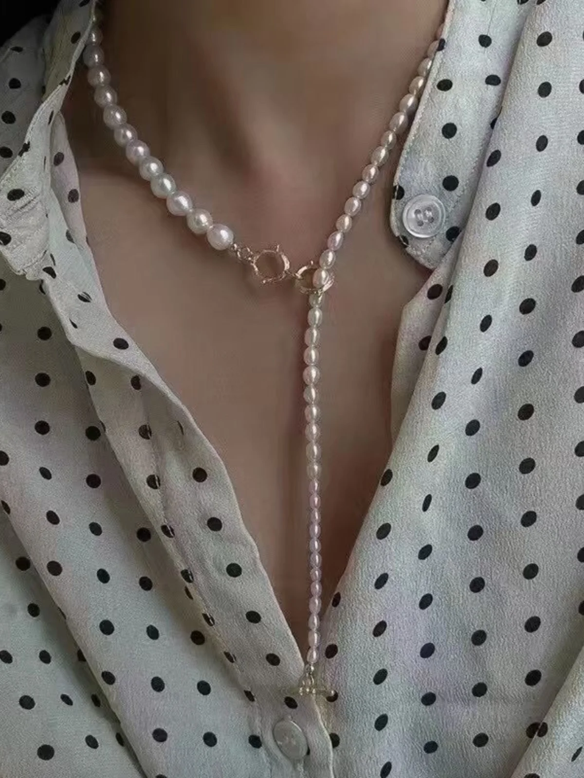 3-7 мм натуральный водный градиент рисовые бусины белый жемчуг длинное ожерелье