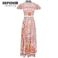 hepidem clothing summer fashion runway chiffon long dresses womens long sleeve elegant floral print party holidays dress 70014