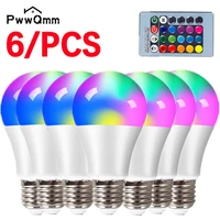 6pcs rgb lamp bulb led 15w10w4w remote control colorful changing home decorative atmosphere lamp bulb with ir remote control