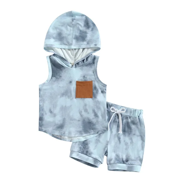 New Born Baby Boy Clothes Short Sets Summer Clothing 2023 Sleeveless Hooded Sweatshirt Tie Dye Short Outwear Costume for Babies 4