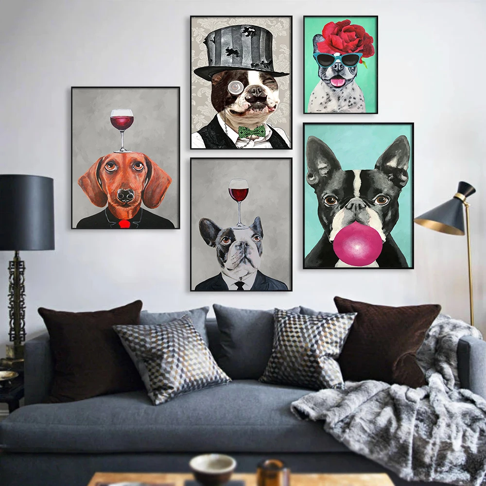 

Nordic Abstract Flower Head dog Minimalist Wall Art Canvas Painting Funny Posters And Prints Wall Pictures For Living Room Decor