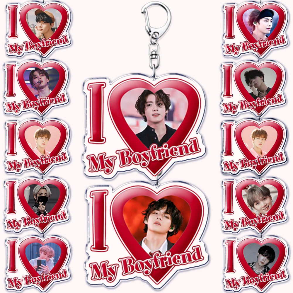 

Hot Korean Kpop Boys Keychains I Love My Boyfriend Girlfriend Key Chain J Hope Jung Kook V Jin Suga RM Jimin Keyrings Fan Gifts