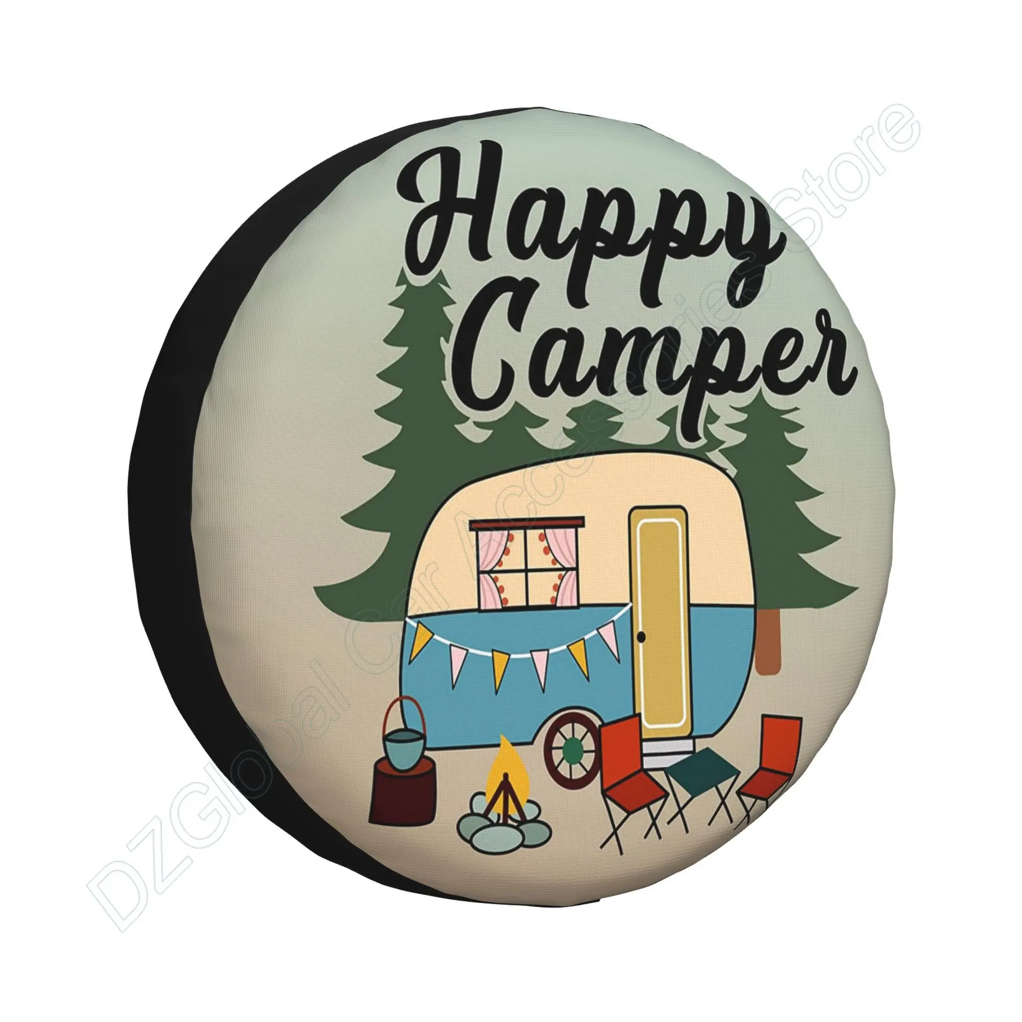 

Happy Camper Spare Tire Cover Universal Wheel Covers Tire Protect Cover for RV Travel Trailer Camper Truck SUV14 15 16 17 Inch