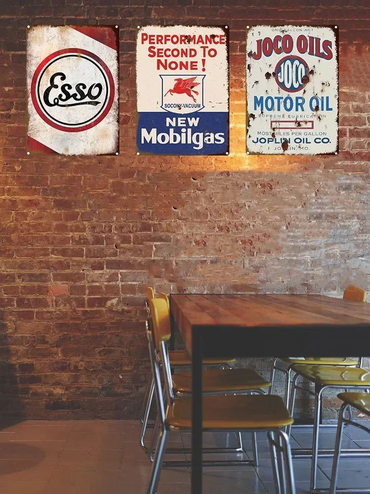 Винтаж Gulf ESSO Mobil Racing Металлическая жестяная вывеска Wadhams Gasolines Motor Oil Garage Service