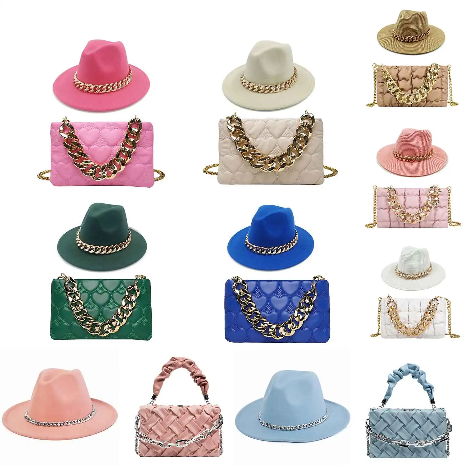Red Fedoras Hats For Women Oversized Chain Accessory Bag Fashion Luxury New Hat Latest Chain Colorful Jazz Cap Wholesale  шапка