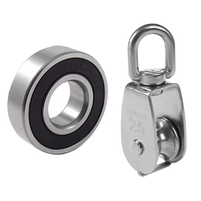 

25mm Rotatable Stainless Steel Wire Rope Single Sheave Pulley Scooter & 6204-2RS 6204 2RS Shield Sealed Ball Bearing
