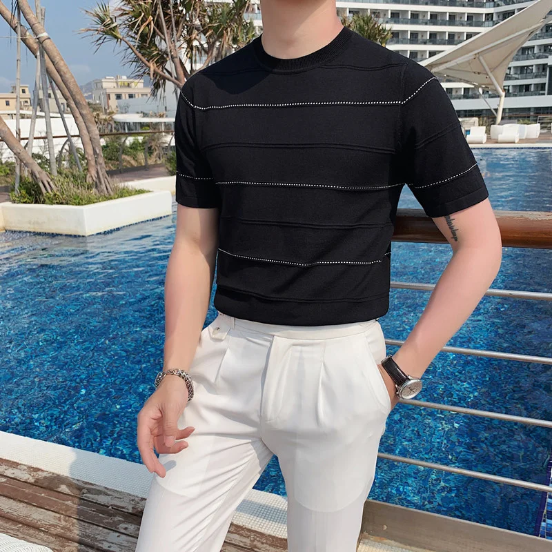 

Футболка мужская в полоску, с круглым вырезом и коротким рукавом