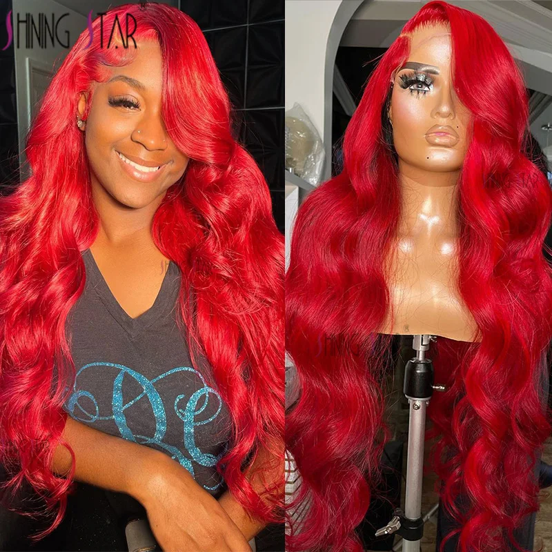 30 Inch Body Wave Lace Front Wigs For Women Hot Red Lace Front Human Hair Wigs Pre Plucked 13X4 Human Hair Lace Frontal Wig Remy
