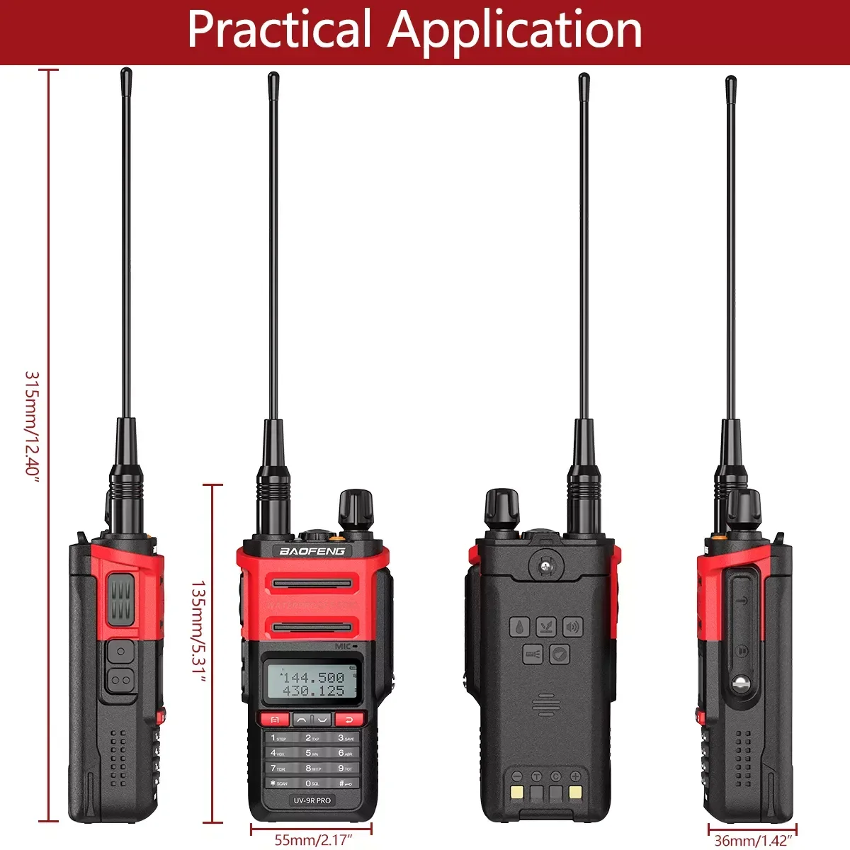 Фото Водонепроницаемая рация Baofeng UV-9R PRO, двусторонняя радиостанция BAOFENG UV-9R, двухдиапазонная портативная рация 8 Вт, черная, IPX7, 8 Вт №3