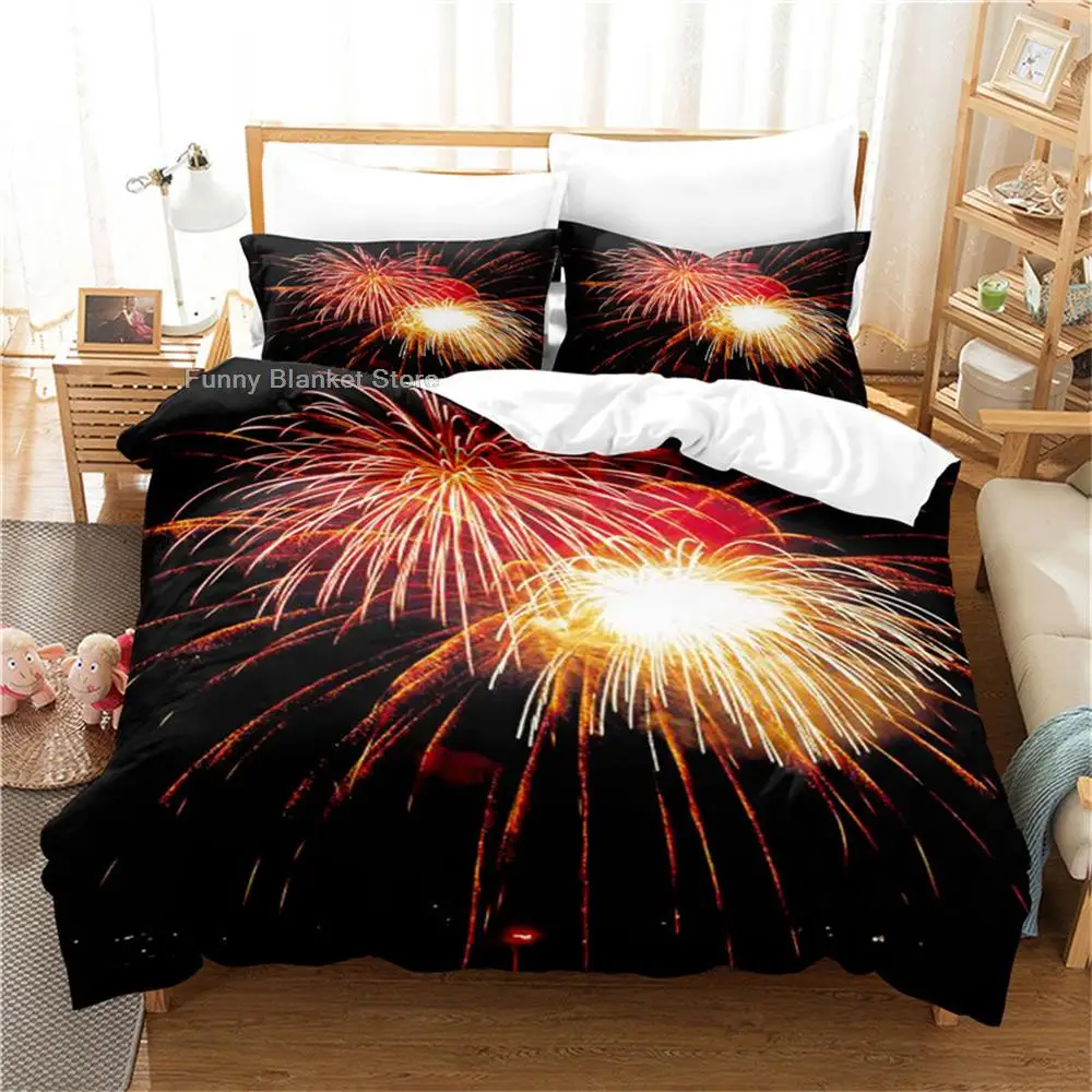 

Fireworks 3Pcs Bedding Sets 3D Digital Printing Custom Quilt Duvet Cover Set Home Queen King Quilt Pillowcase