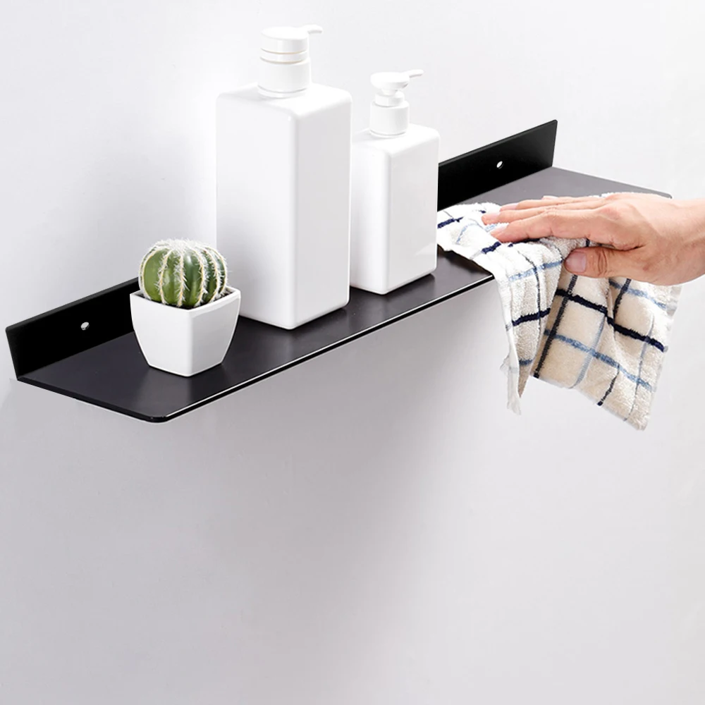 

Wall Mounted Bathroom Shelves Kitchen Storage Rack Bathroom Accessories 30-60cm Home Storage Black