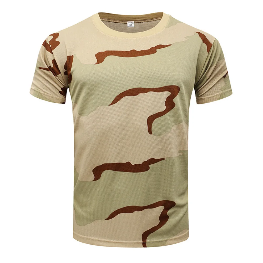Фото Футболка с коротким рукавом в камуфляжном дизайне для мужчин Lisen Tactical Gear, дышащая спортивная одежда для тренажерного зала, бега, фитнеса, походов и активного отдыха. №2