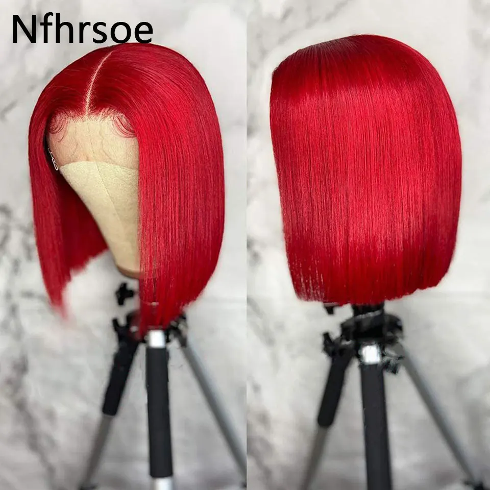 

Short Bob Wig Red Colored Human Hair Wigs 13x4 Lace Frontal Wig For Black Women Brazilian Remy Lace Front Human Hair Wigs 150%