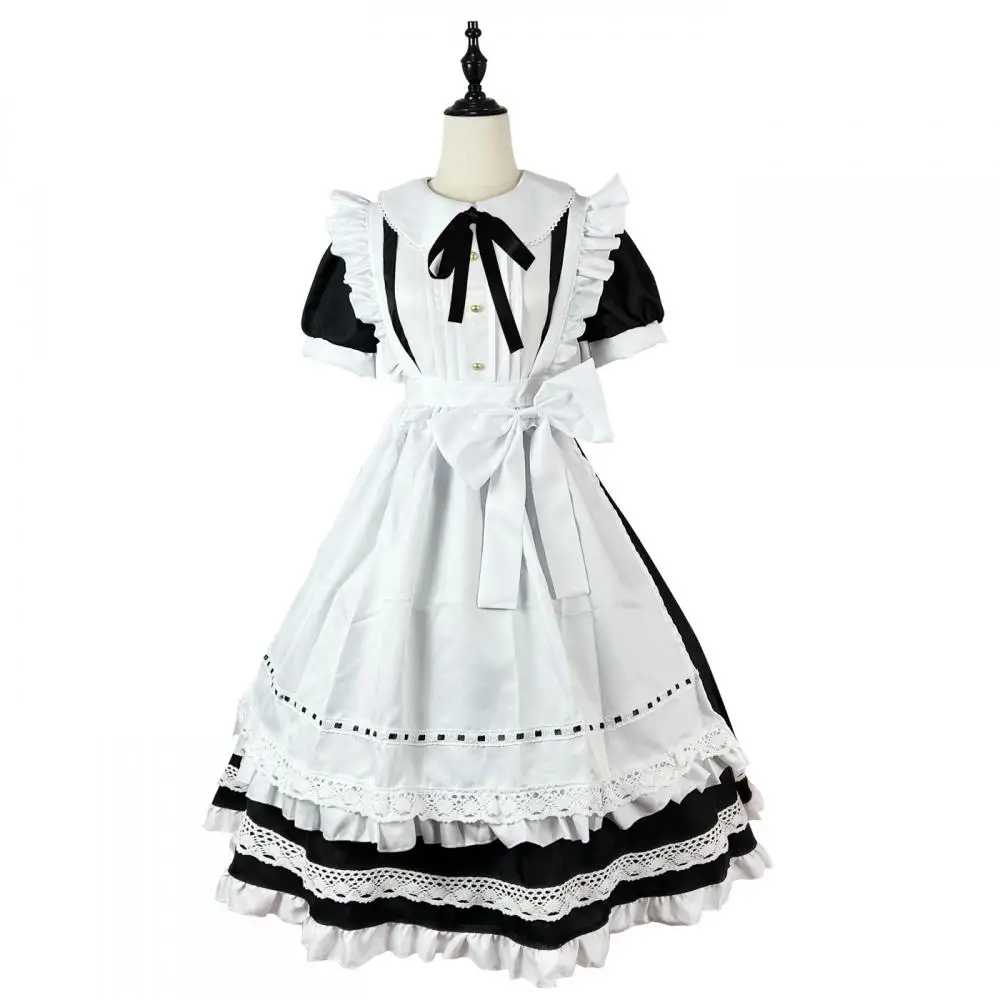 

Maidservant Cosplay Maid Costume British Housekeeper Cos Japanese Lovely Uniform Woman Apron Dresses Headwear Rope 4Pcs Set