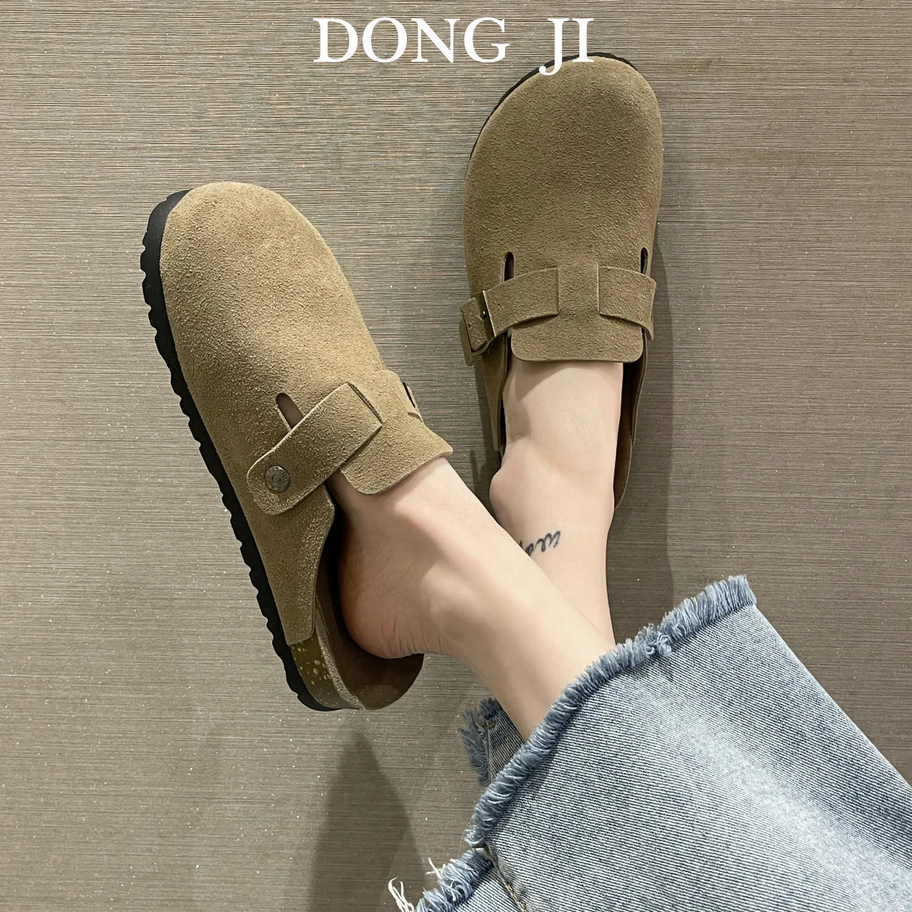 Slippers Women's 2023 Spring Korean Style Retro Big Head Solid Color Simple All-Match Cork Sole Shoes