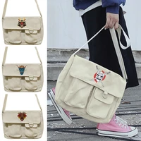 youth canvas messenger bag women casual all match postman case simple student style shoulder bags monster print crossbody packet