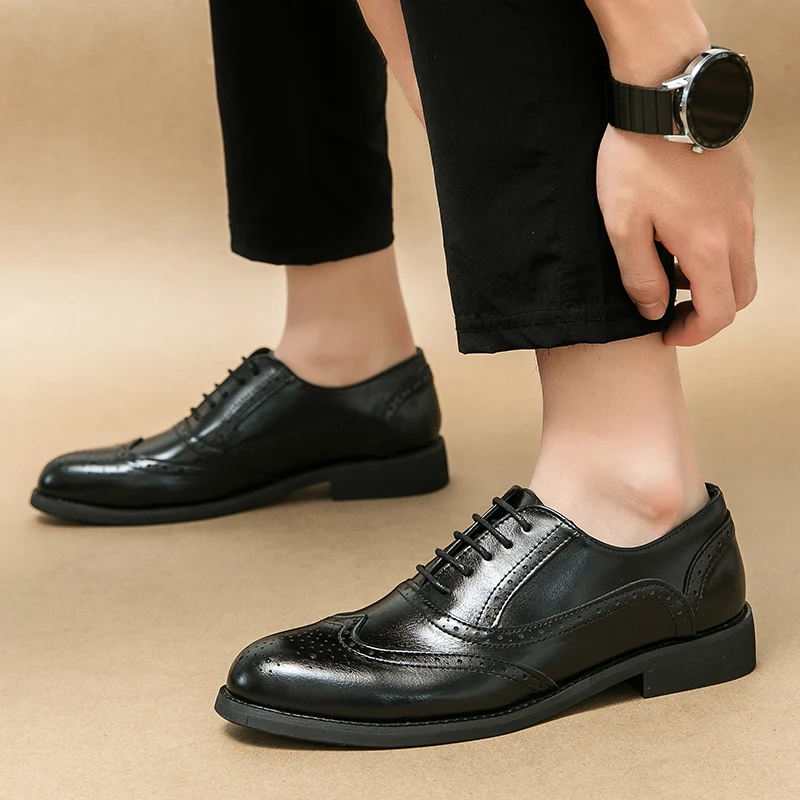 Туфли-Броги мужские кожаные офисные лоферы Повседневная Деловая обувь для