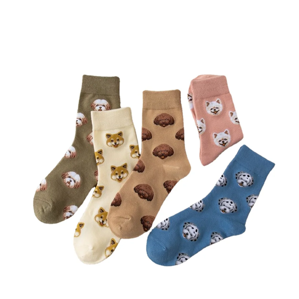 

Japanese Ins Creative Female Sokken Shiba Inu Dalmatian Malzis Teddy Pomeranian Dropship New Cute Cartoon Dog Middle Tube Socks