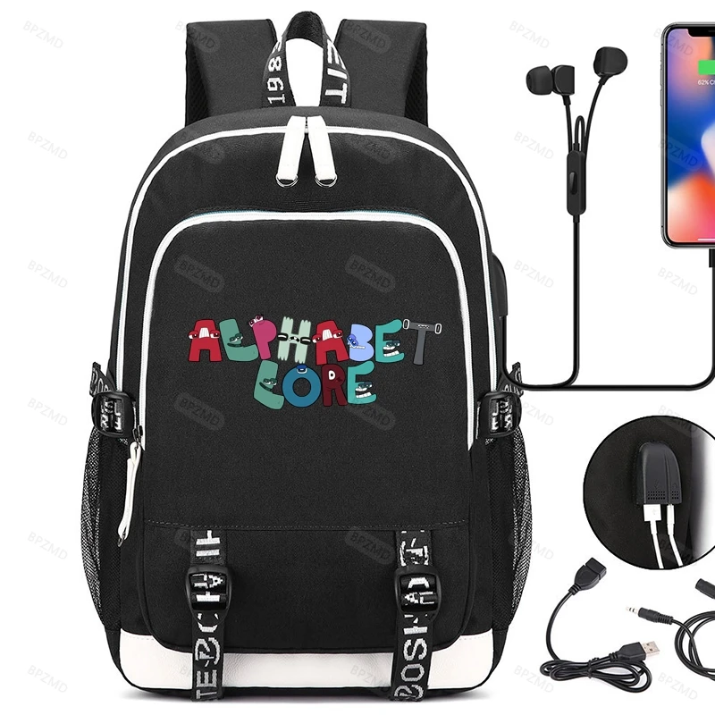 BPZMD Anime Printed USB Anti-theft Canvas Waterproof Backpack for Boys Girls Student School Bag Teenagers College Bookbag