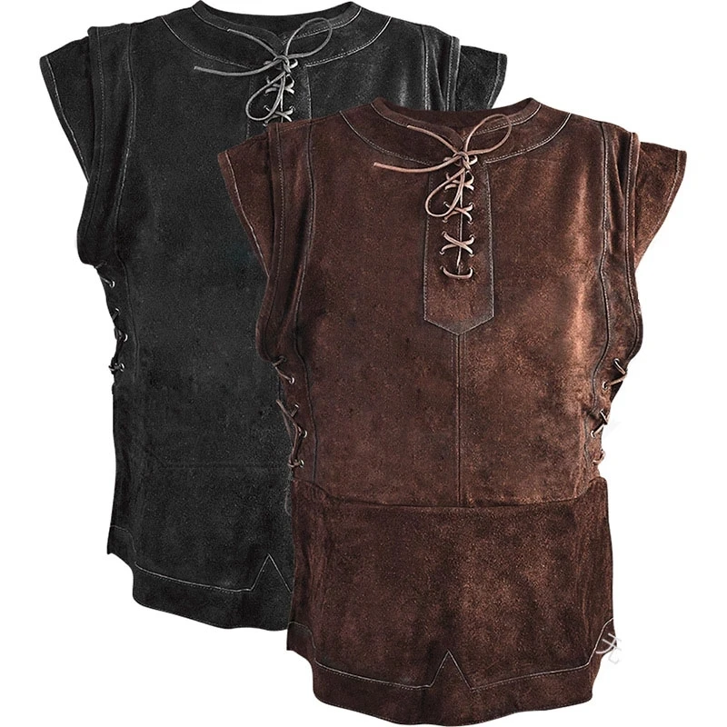 

Medieval Vest Vikings Archer Cosplay Costume Adult Chest Body Armor Suede Outfit Jerkin Coat Halloween For Men