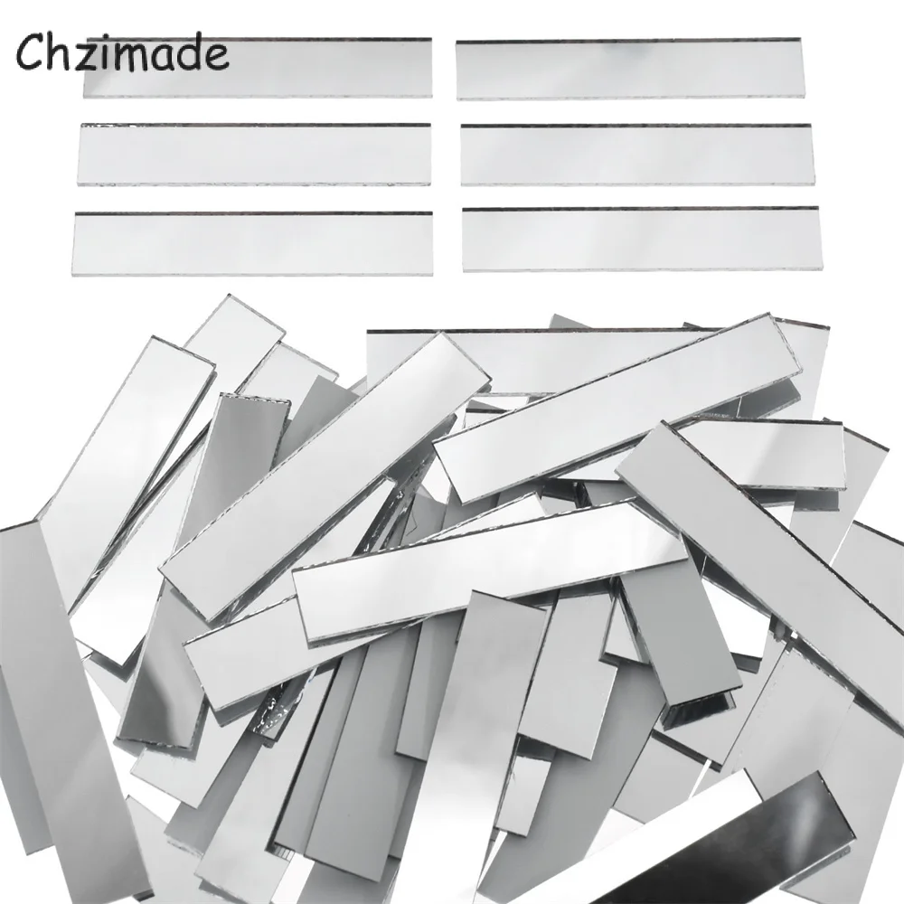 

Chzimade 150Pcs Rectangle Mini Glass Mirrors Mosaic Tiles Bulk 50*10MM For Bathroom Kitchen Wall Diy Handmade Home Decoration