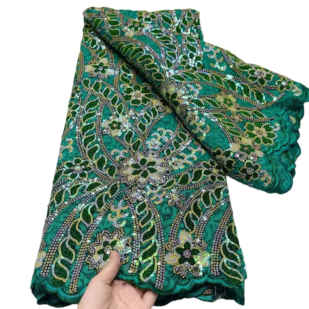Зеленое кружево Африканское Сетчатое с блестками африканская кружевная ткань