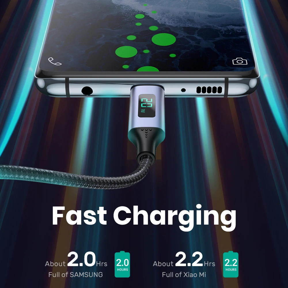 TOPK 1M Micro USB Cable Voltage and Current Display Data Sync USB Cable For Samsung Xiaomi Micro USB Port