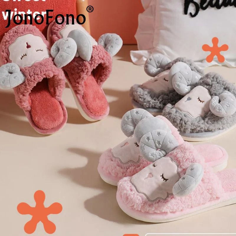 

Новые поступления, женские тапочки JonoFono, зимняя женская обувь из хлопка с мультяшным рисунком, милая удобная домашняя обувь, женская повсед...