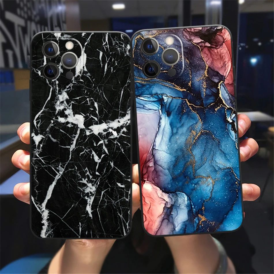 

Luxury Marble Texture Phone Case For iPhone 11 12 13 Pro Max X XR XS MAX X 6s 8 7 Plus 12 13 Mini Black Soft Bumper Back Cover