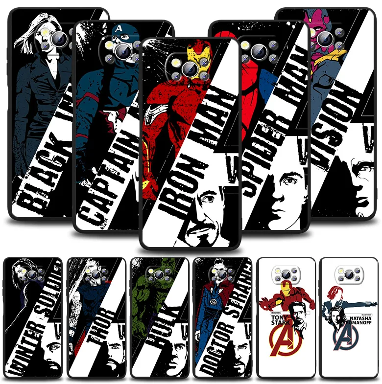 

Avengers Marvel superhero For Xiaomi POCO F1 F2 F3 X2 X3 GT M2 M3 M4 Pro NFC C3 Civi Mi Play Black Soft Silicone Phone Case Capa