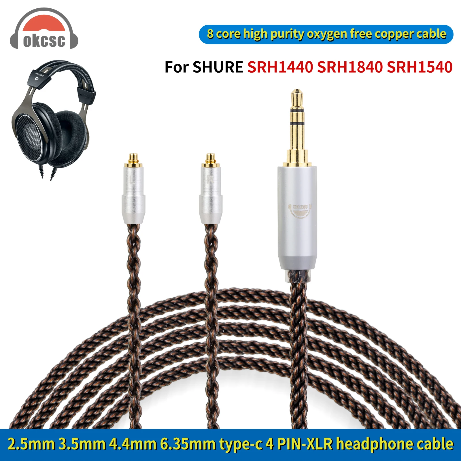 Сменный кабель okscc для наушников SHURE SRH1440 SRH1840 SRH1540 2 5 мм/3 мм/4 4 мм/6 35 контакта-XLR/Type C