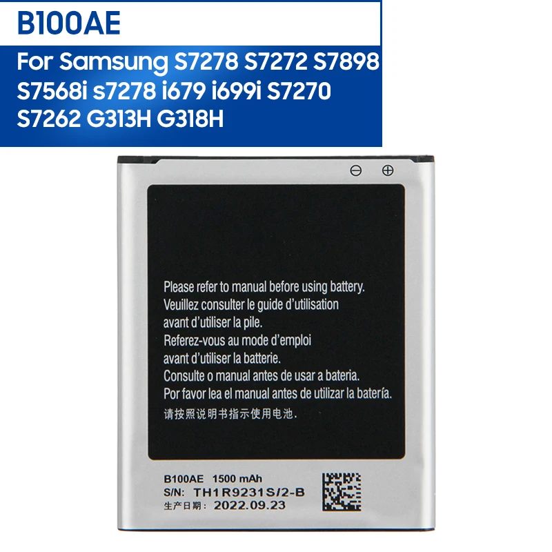 Оригинальный сменный аккумулятор B100AE для телефона SAMSUNG Galaxy Ace 3 S7898 S7278 S7272 i679 S7270 S7262 i699i G313H B100AC 1500 мАч Оригинальный сменный аккумулятор B100AE для телефона SAMSUNG Galaxy Ace 3 S7898 S7278 S7272 i679 S7270 S7262 i699i G313H B100AC 1500 мАч