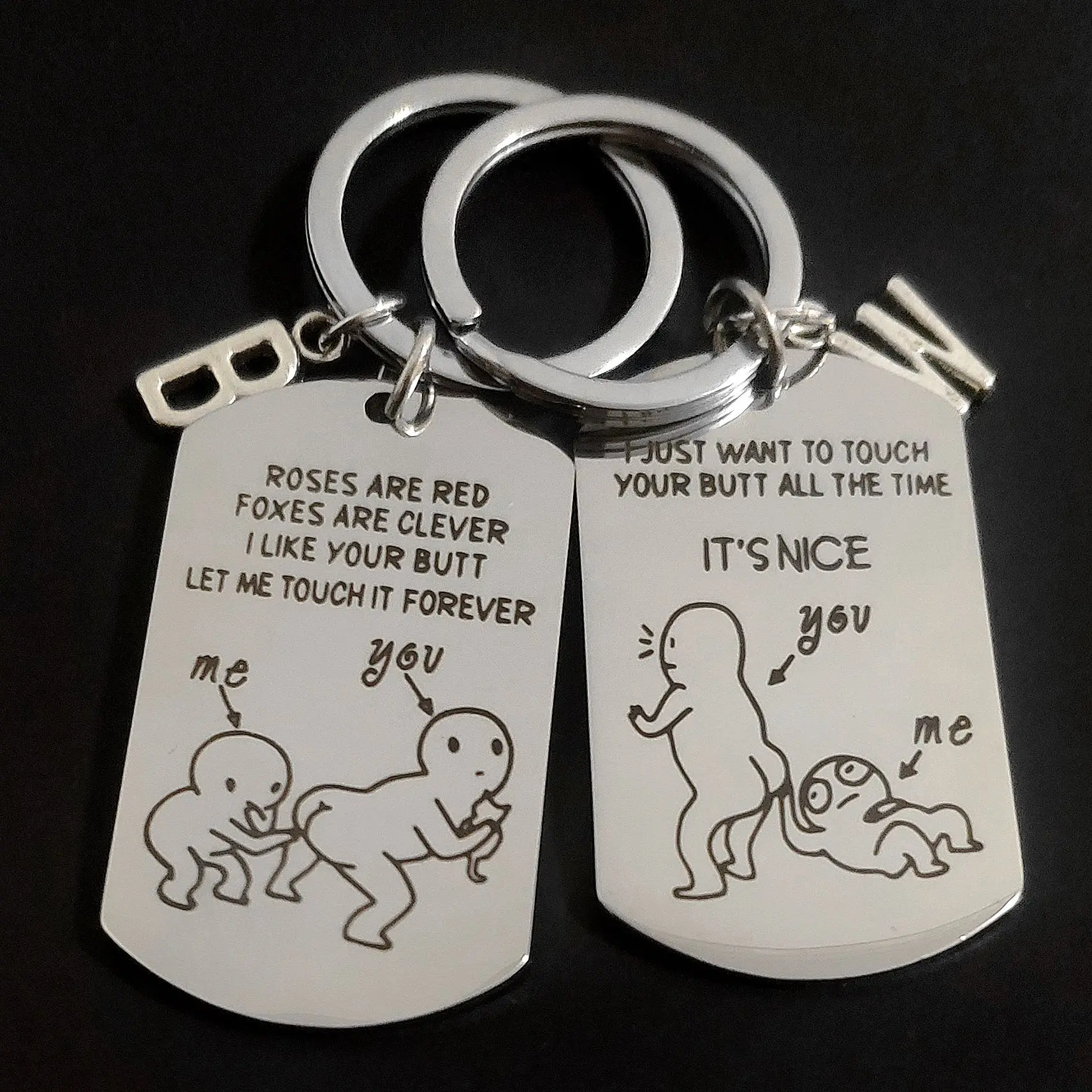 

DIY Best Friend You and Me Keychain for Car Keys 26 Initials Funny Keyring Military Tag Ornaments Creative Stainless Steel