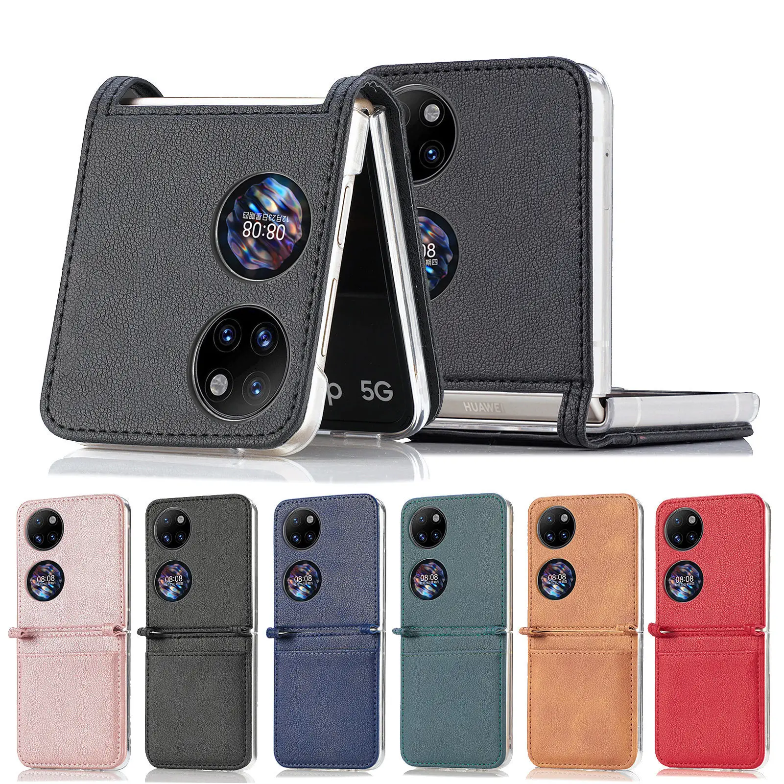 

Suitable for Huawei P50 Pocket Case Top and Bottom Folding Screen Flip Phone MATE V Leather Case