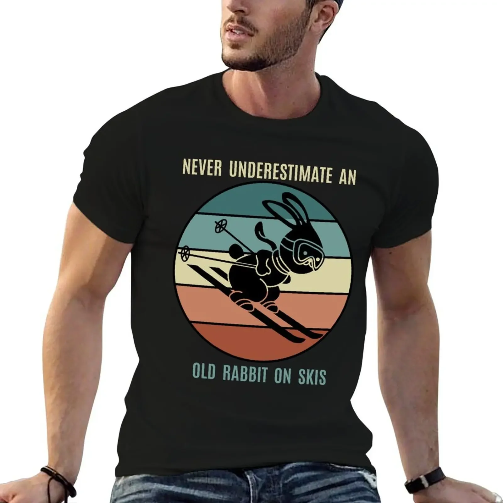Лыжный кролик старая рука ретро забавная английская активная футболка пот