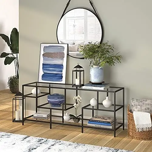 

Rectangular TV Stand with Glass Shelves for TV's up to 65" in Brass