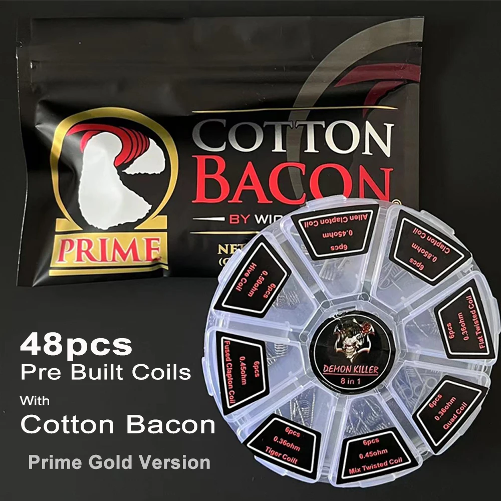 

48Pcs/Set Vape Pre Built Coils RTA RDA Flat Twisted Fused Clapton Quad Hive Alien Premade Heating Resistance Wire Cotton Bacon