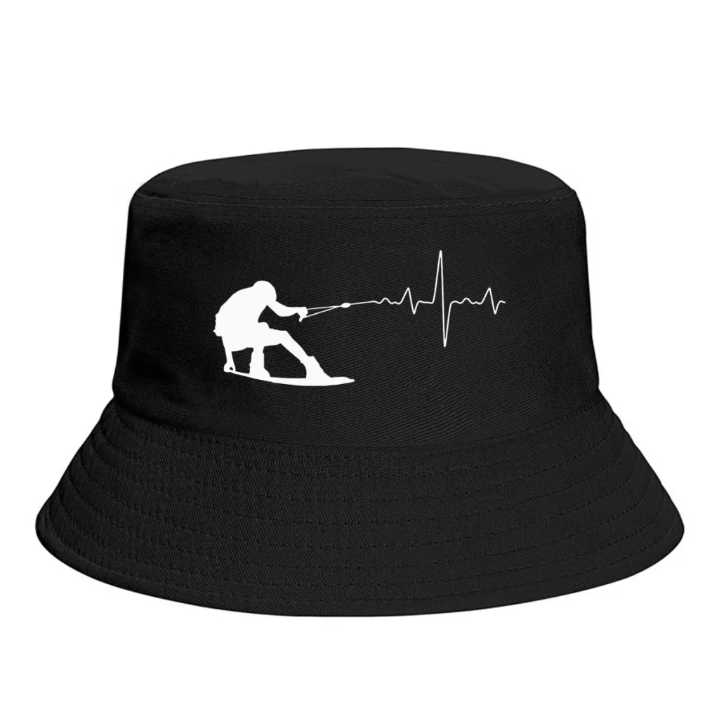 

Heartbeat Water Ski Waterboard Water Sports Men Women Bucket Hat Beach Windproof Thick Panama Cap Visor Sun Hats Fisherman Caps