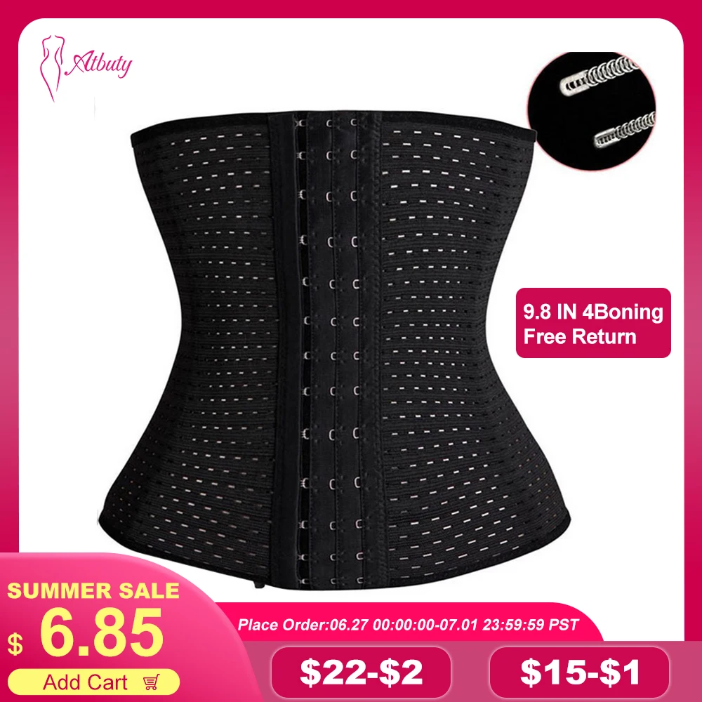 

Atbuty Women's Waist Trainer Corset Breathable Hooks Body Shaper Steel Bone Tummy Girdle Underbust Belt Slimming Belly Shapewear